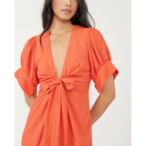🎉LAST CHANCE🎉 FREE PEOPLE Vintage Summer Midi Dress / Tangerine Tango - Picture 4 of 6